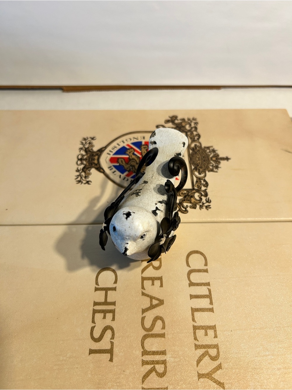 White Decorative Bird Figurine with Black Metal Vine Accent